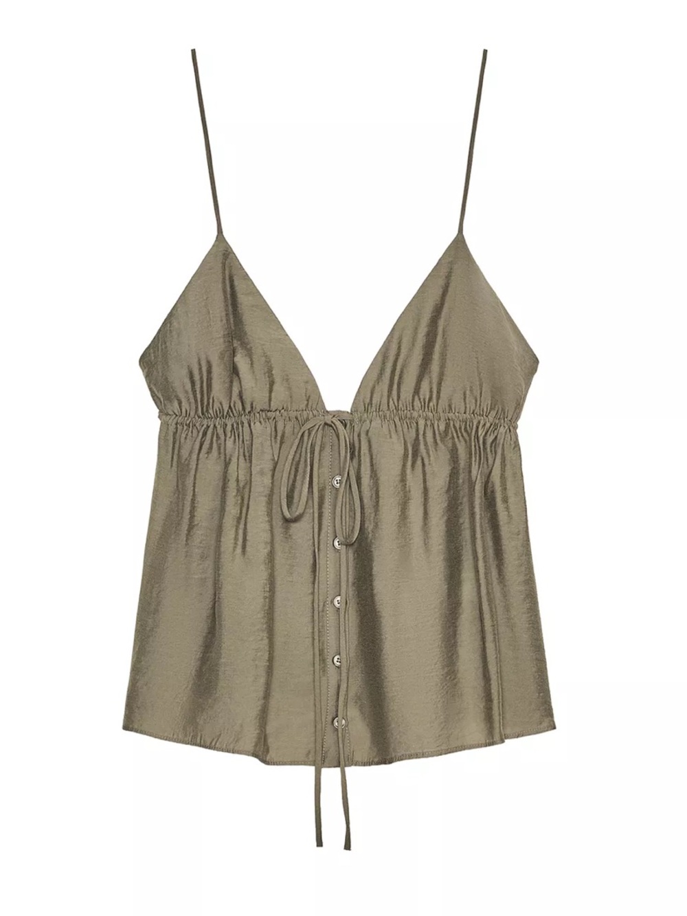 Zara Olive Satin Drawstring Cami Top